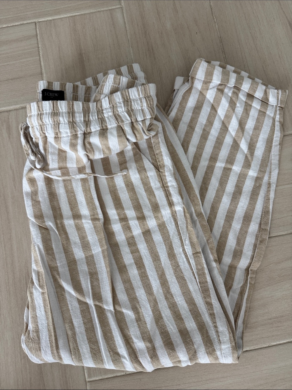 J. Crew Factory Women’s Beige & White Striped Linen Pants